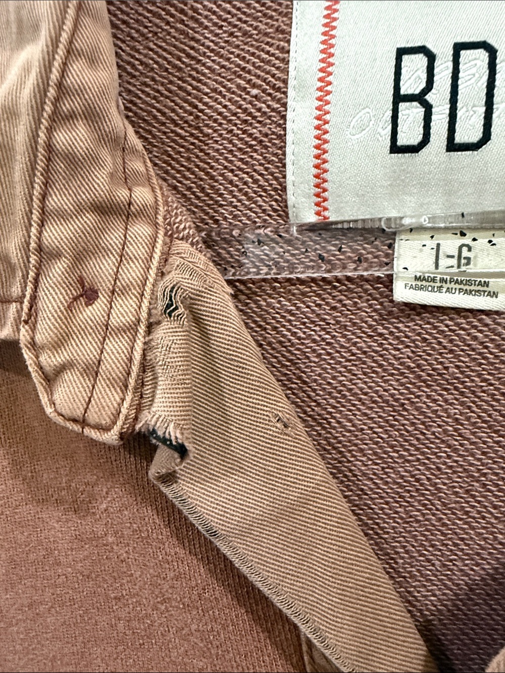 BDG (FLAW) oversized Rust Brown Polo-Style Crewneck Sweatshirt pocket large - Picture 5 of 8